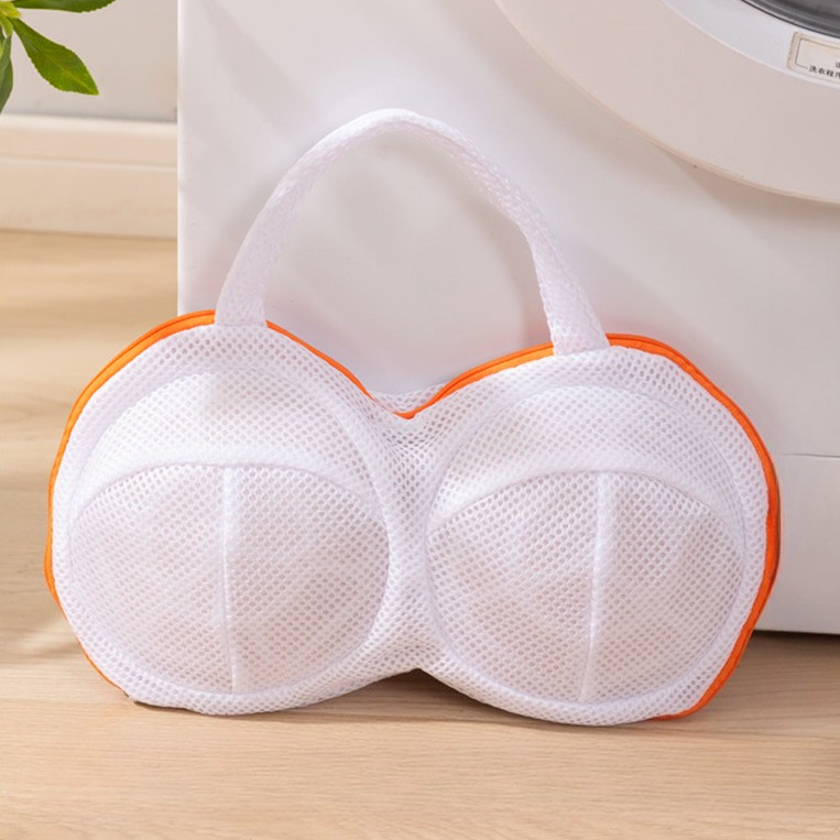3D Support Bra Laundry Bag, Thick Mesh Bra Wash Bag with Zipper & Handle, Anti-Deformation Bra Protector for Washing Machine - Orange - Image 1