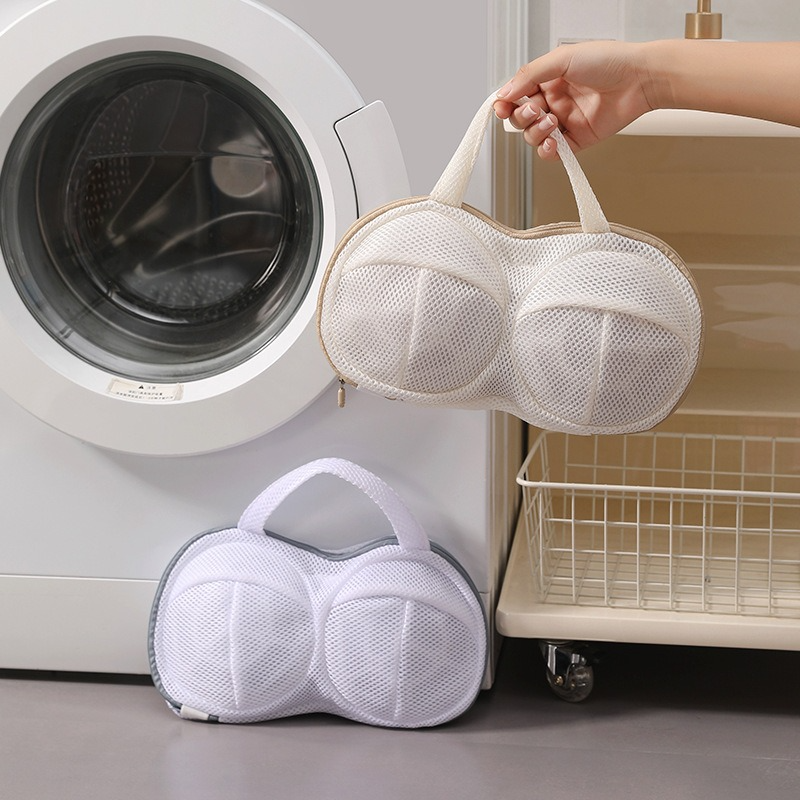 3D Support Bra Laundry Bag, Thick Mesh Bra Wash Bag with Zipper & Handle, Anti-Deformation Bra Protector for Washing Machine - Orange - Image 4