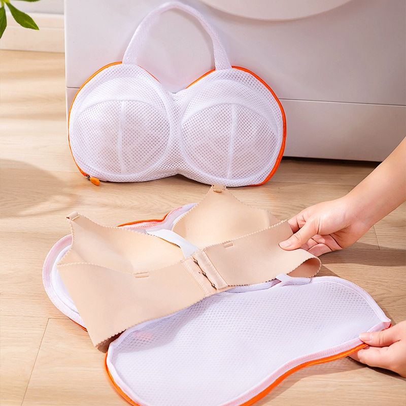 3D Support Bra Laundry Bag, Thick Mesh Bra Wash Bag with Zipper & Handle, Anti-Deformation Bra Protector for Washing Machine - Orange - Image 5