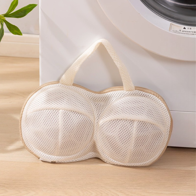 3D Support Bra Laundry Bag, Thick Mesh Bra Wash Bag with Zipper & Handle, Anti-Deformation Bra Protector for Washing Machine - Beige - Image 1