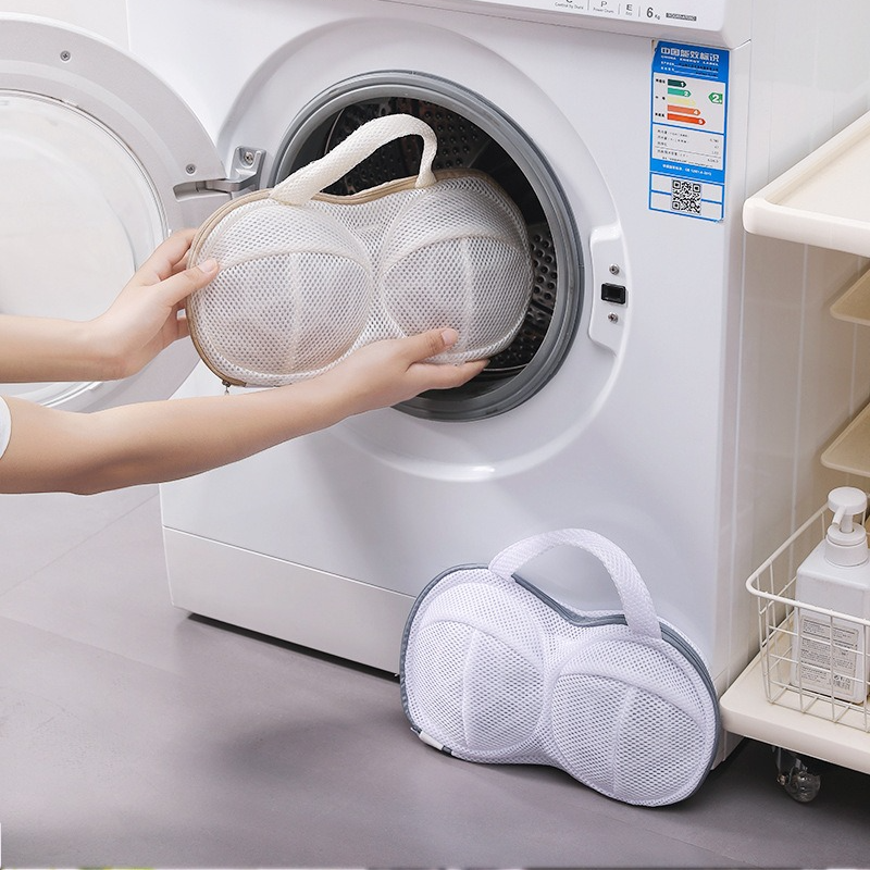 3D Support Bra Laundry Bag, Thick Mesh Bra Wash Bag with Zipper & Handle, Anti-Deformation Bra Protector for Washing Machine - Beige - Image 3