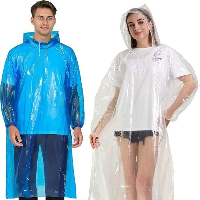 6-Pack - Disposable Thickened PE Rain Poncho, Waterproof Raincoat with Drawstring Hood & Elastic Cuffs, for Hiking, Concerts, and Outdoor Activities - Blue - Image 6