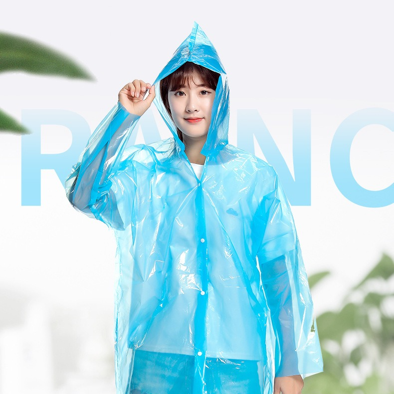 6-Pack - Disposable Thickened Open-Front Raincoat, Waterproof Poncho with Snap Buttons & Adjustable Hood, Portable for Hiking and Travel - Clear - Image 2