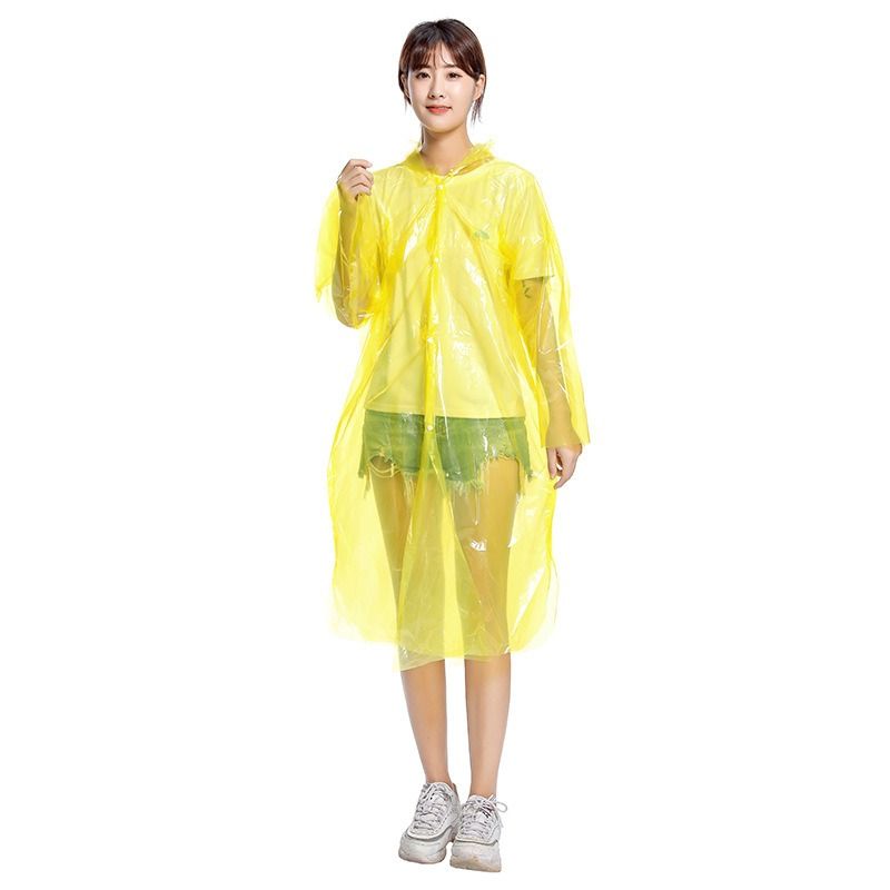 6-Pack - Disposable Thickened Open-Front Raincoat, Waterproof Poncho with Snap Buttons & Adjustable Hood, Portable for Hiking and Travel - Yellow - Image 1