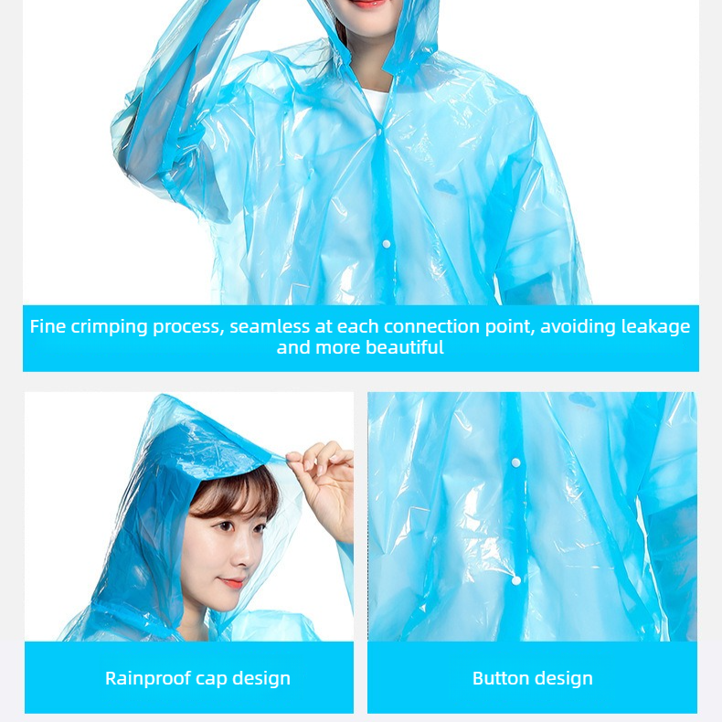 6-Pack - Disposable Thickened Open-Front Raincoat, Waterproof Poncho with Snap Buttons & Adjustable Hood, Portable for Hiking and Travel - Yellow - Image 3