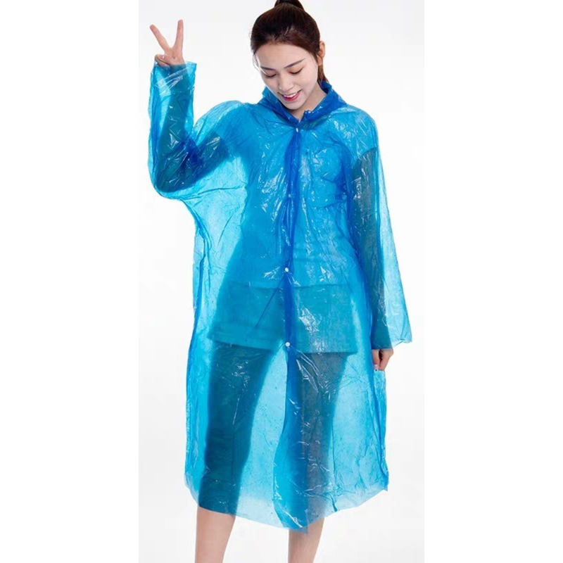 6-Pack - Disposable Thickened Open-Front Raincoat, Waterproof Poncho with Snap Buttons & Adjustable Hood, Portable for Hiking and Travel - Blue - Image 1