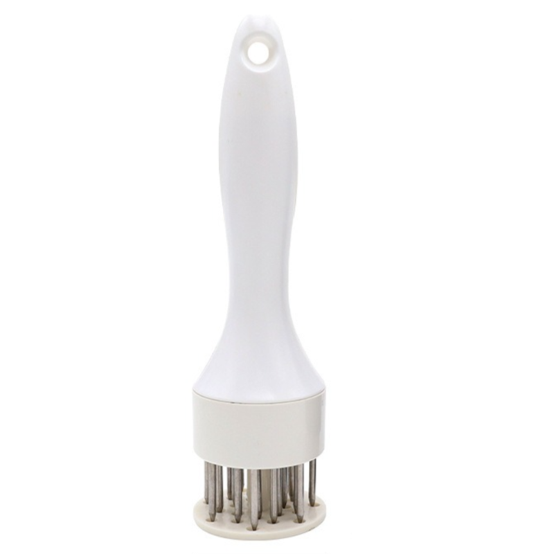 Stainless Steel Meat Tenderizer, 2.5cm Needle Pricker with Safety Guard & Automatic Rebound, for Steak, Pork, Chicken, BBQ & Marinade - White - Image 1
