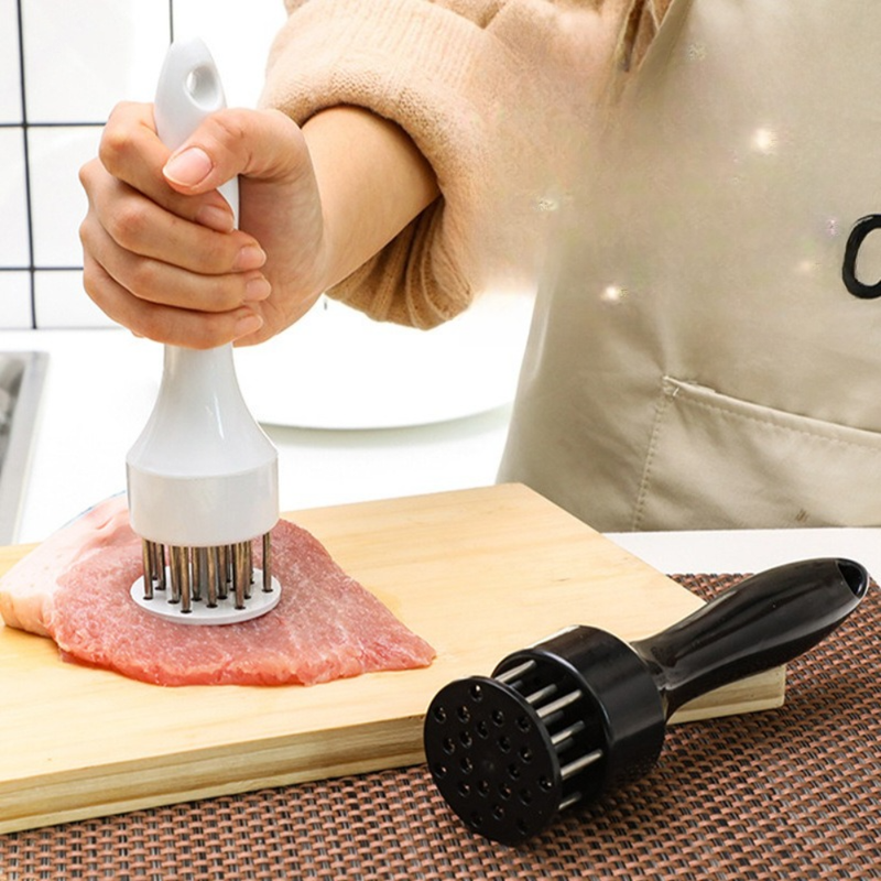 Stainless Steel Meat Tenderizer, 2.5cm Needle Pricker with Safety Guard & Automatic Rebound, for Steak, Pork, Chicken, BBQ & Marinade - White - Image 4