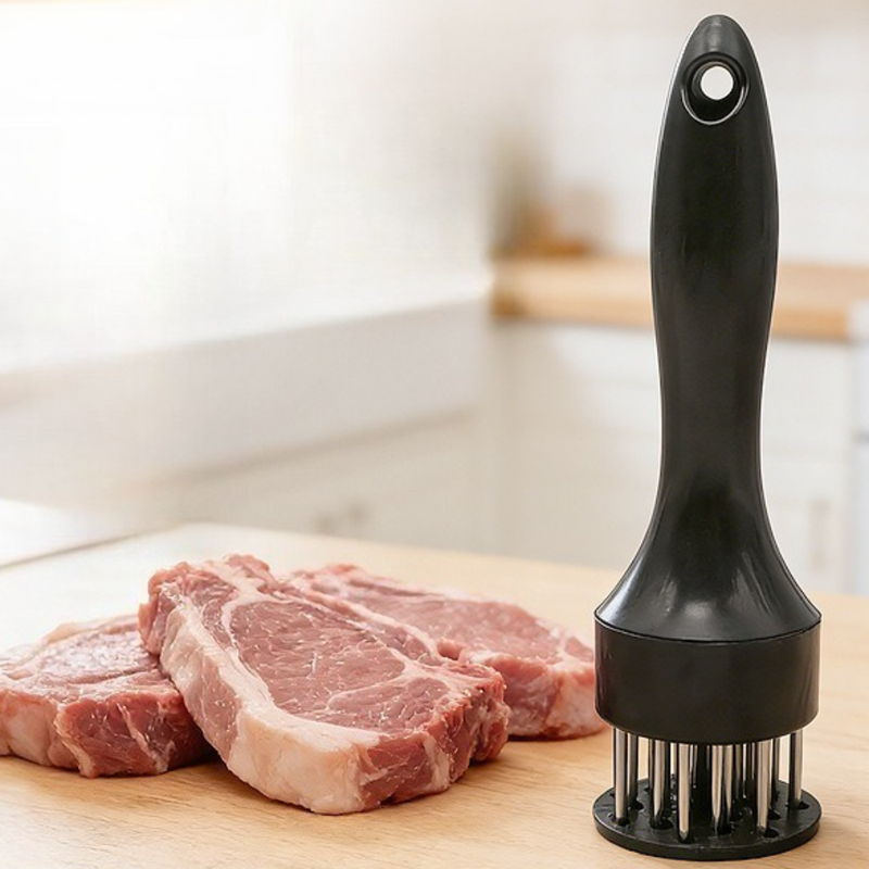 Stainless Steel Meat Tenderizer, 2.5cm Needle Pricker with Safety Guard & Automatic Rebound, for Steak, Pork, Chicken, BBQ & Marinade - White - Image 5