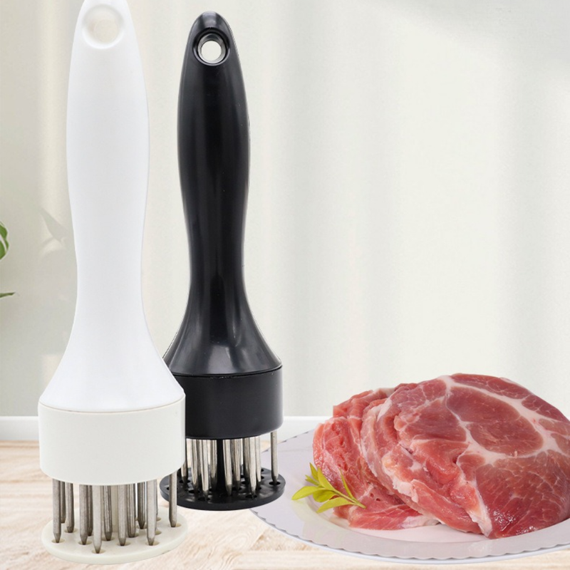 Stainless Steel Meat Tenderizer, 2.5cm Needle Pricker with Safety Guard & Automatic Rebound, for Steak, Pork, Chicken, BBQ & Marinade - Black - Image 2