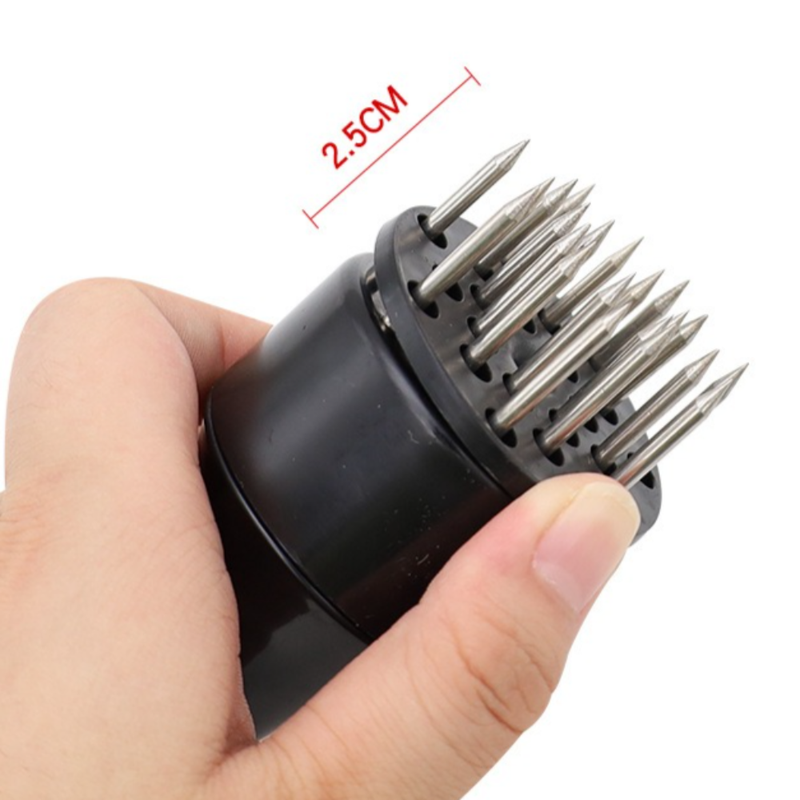 Stainless Steel Meat Tenderizer, 2.5cm Needle Pricker with Safety Guard & Automatic Rebound, for Steak, Pork, Chicken, BBQ & Marinade - Black - Image 7