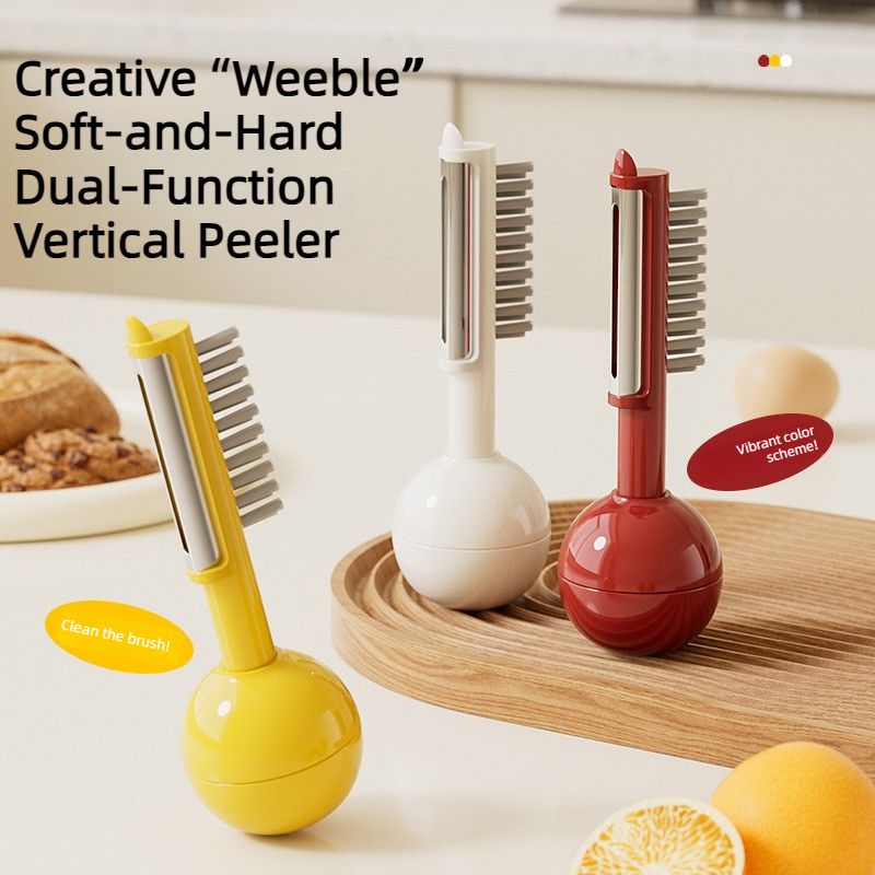 3-in-1 Tumbler Vegetable Peeler, Multi-Function Peeler, Bud Remover, and Cleaner for Fruits and Vegetables - White - Image 2