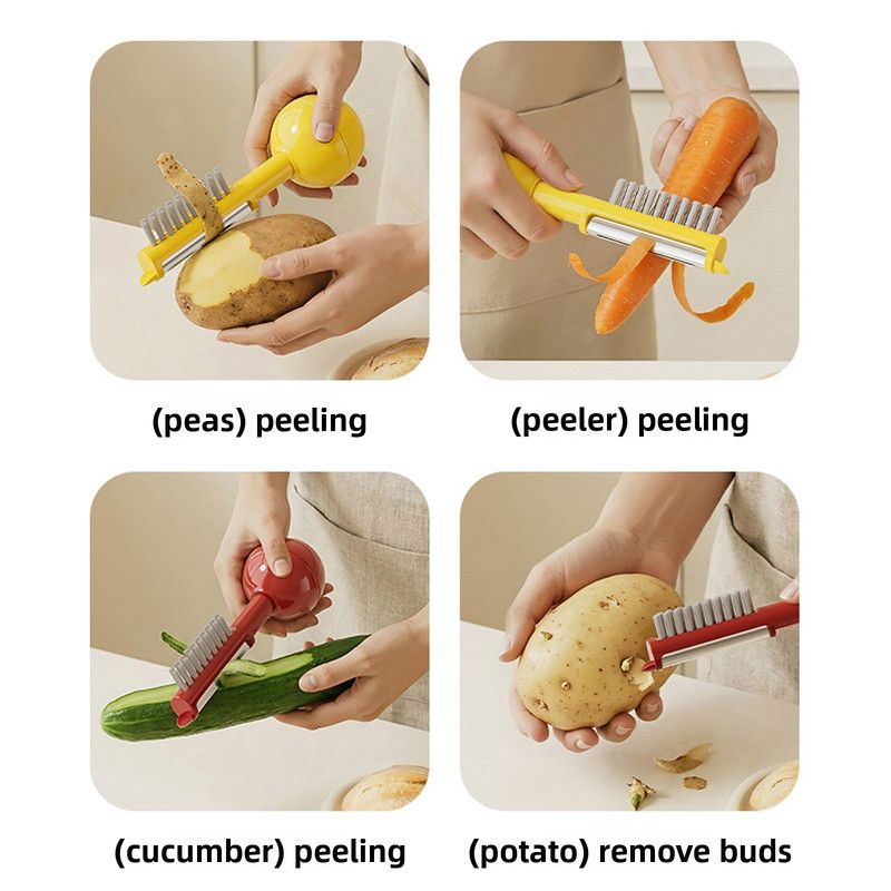 3-in-1 Tumbler Vegetable Peeler, Multi-Function Peeler, Bud Remover, and Cleaner for Fruits and Vegetables - White - Image 5