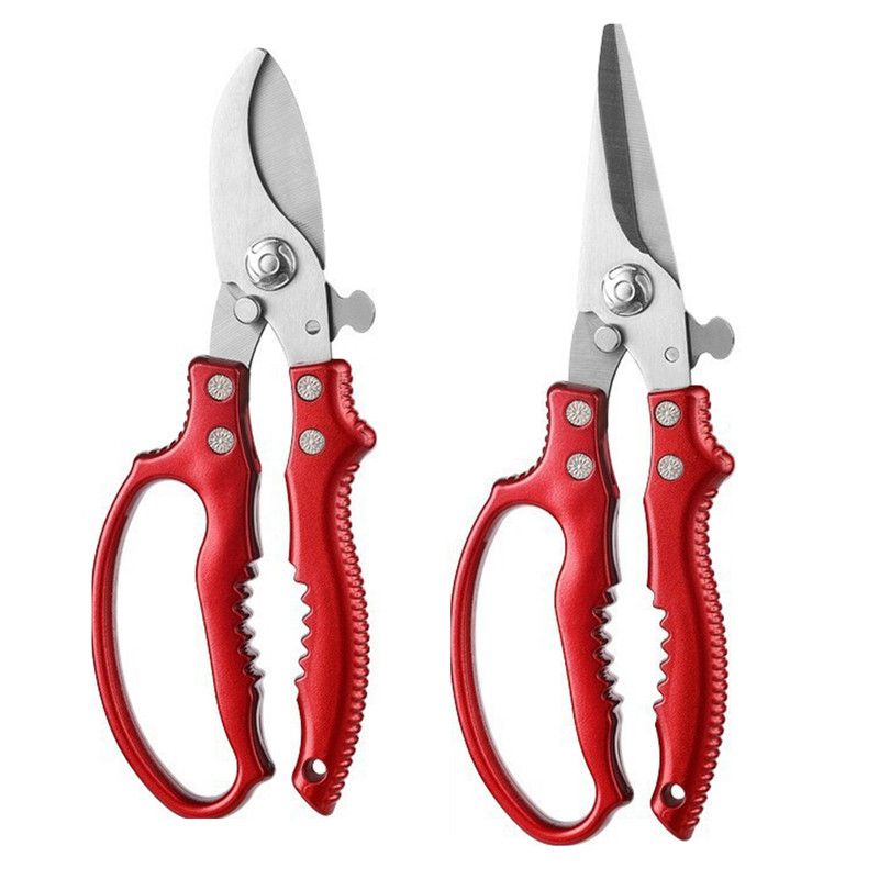 2-Pack Gardening Pruning Shears Set, 30Cr13 Stainless Steel Straight & Curved Shears with Non-Slip Handles for Gardens, Orchards, and Flower Arrangements—Red - Image 1