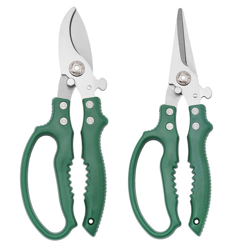 2-Pack Gardening Pruning Shears Set, 30Cr13 Stainless Steel Straight & Curved Shears with Non-Slip Handles for Gardens, Orchards, and Flower Arrangements—Green - Image 1