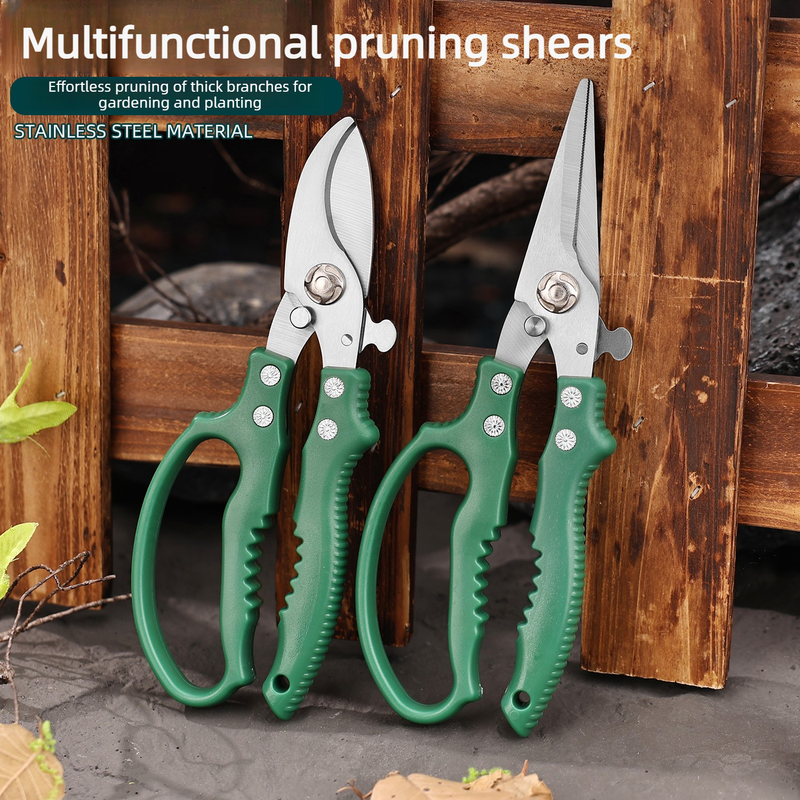 2-Pack Gardening Pruning Shears Set, 30Cr13 Stainless Steel Straight & Curved Shears with Non-Slip Handles for Gardens, Orchards, and Flower Arrangements—Green - Image 2