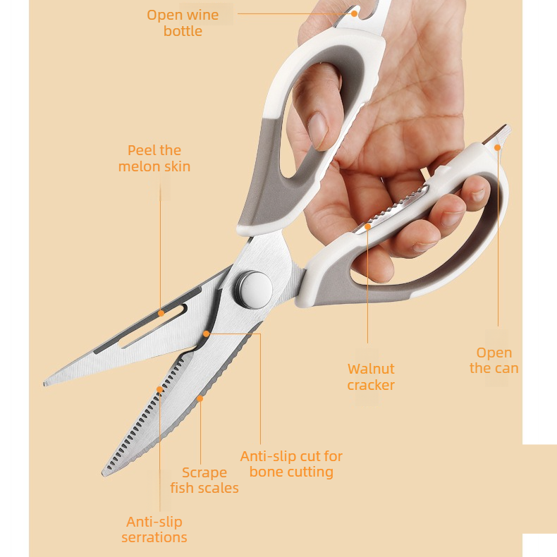 2-Pack Kitchen Scissors Set, Heavy Duty Chicken Bone Shears & Detachable Kitchen Shears, 3Cr13 Stainless Steel & Magnetic Sheath - Yellow - Image 6