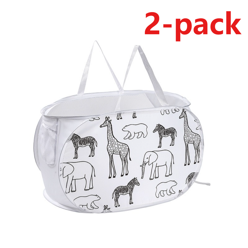 2-Pack Collapsible Laundry Basket, Large Capacity Printed Oxford Cloth Hamper with Handles for Bathroom Storage, Giraffe Pattern - White - Image 1