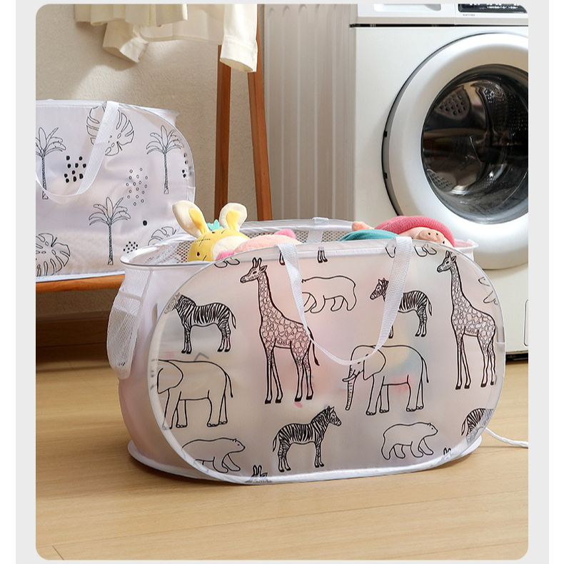 2-Pack Collapsible Laundry Basket, Large Capacity Printed Oxford Cloth Hamper with Handles for Bathroom Storage, Giraffe Pattern - White - Image 4