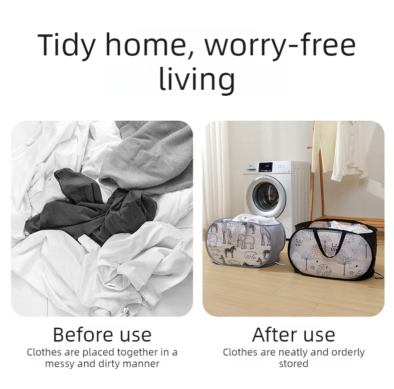 2-Pack Collapsible Laundry Basket, Large Capacity Printed Oxford Cloth Hamper with Handles for Bathroom Storage, Leaf Pattern - Black - Image 2