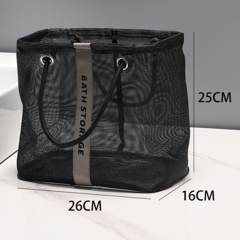 Mesh Shower Caddy, Portable Bath Tote Bag, Large Capacity Mesh Storage Basket for Bathroom Essentials - Black - Image 1
