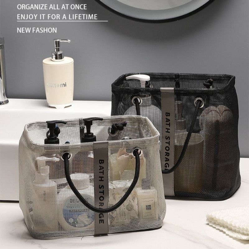 Mesh Shower Caddy, Portable Bath Tote Bag, Large Capacity Mesh Storage Basket for Bathroom Essentials - Black - Image 2