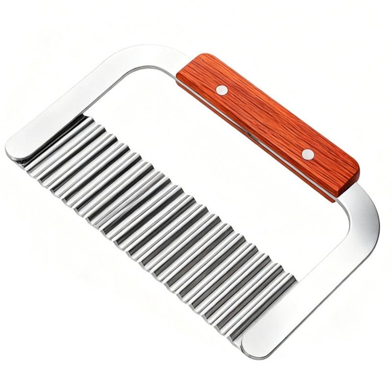 1 piece - Stainless Steel Wavy Potato Cutter with Wooden Handle, Crinkle-Cut French Fry Slicer, Multi-Purpose Vegetable Chopper - Image 1