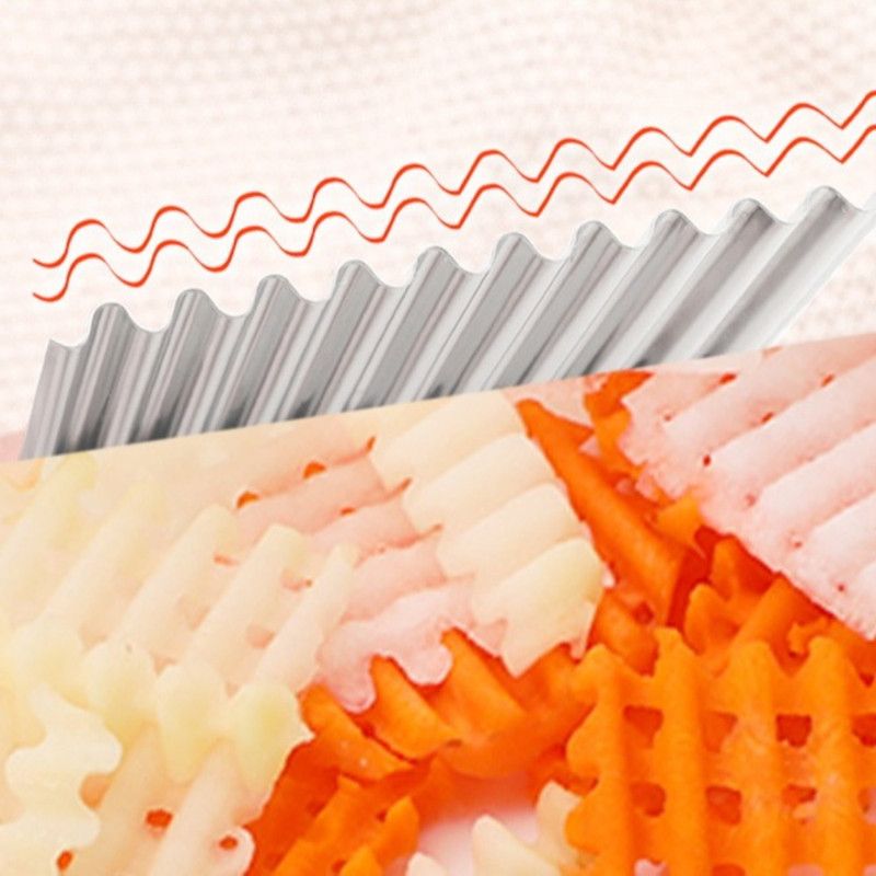 1 piece - Stainless Steel Wavy Potato Cutter with Wooden Handle, Crinkle-Cut French Fry Slicer, Multi-Purpose Vegetable Chopper - Image 5