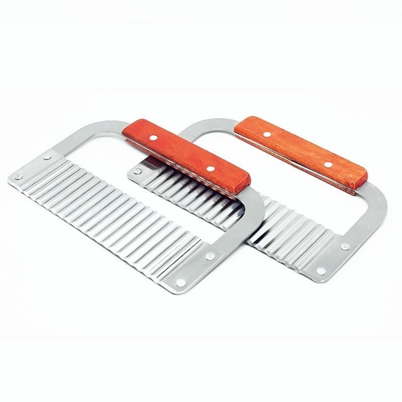 2 pieces - Stainless Steel Wavy Potato Cutter with Wooden Handle, Crinkle-Cut French Fry Slicer, Multi-Purpose Vegetable Chopper - Image 1
