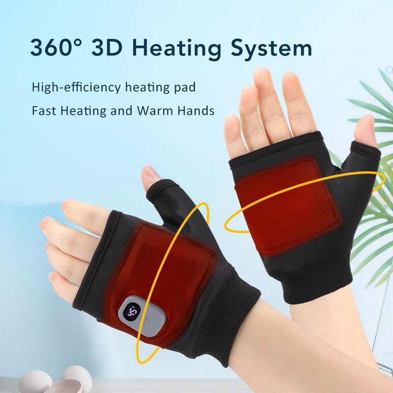 USB Rechargeable Heated Half-Finger Gloves, 3-Level Temperature Control Winter Hand Warmers (1 Pair) - Image 3
