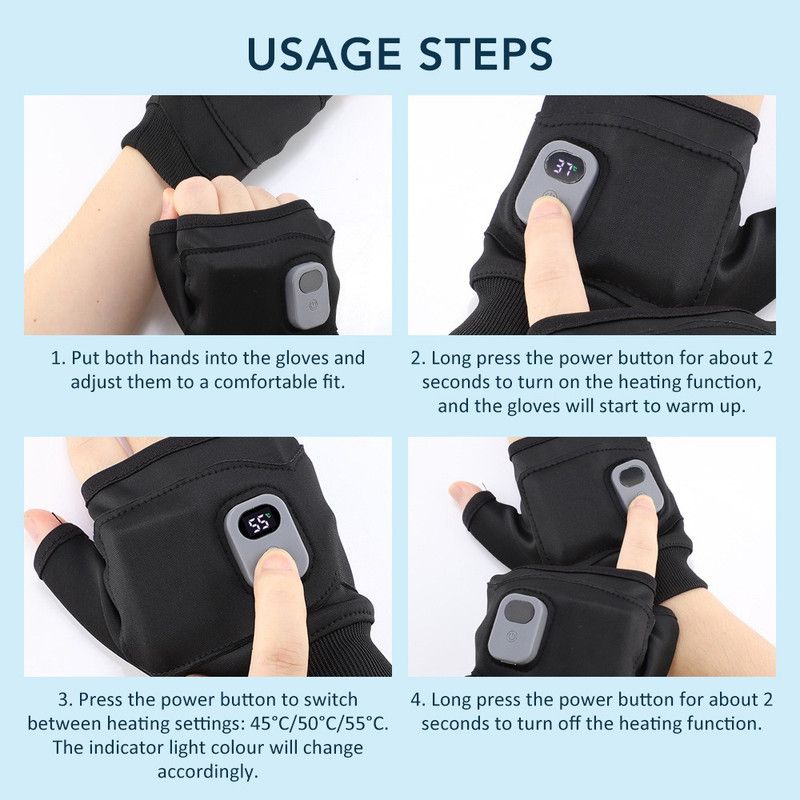 USB Rechargeable Heated Half-Finger Gloves, 3-Level Temperature Control Winter Hand Warmers (1 Pair) - Image 5