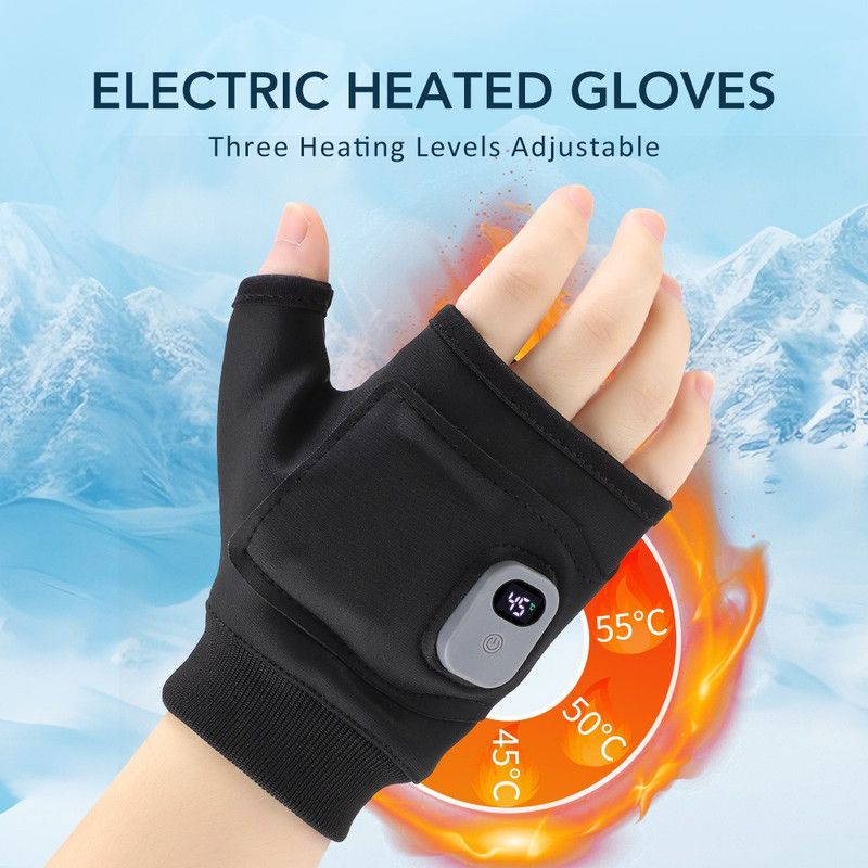 USB Rechargeable Heated Half-Finger Gloves, 3-Level Temperature Control Winter Hand Warmers (1 Pair) - Image 6