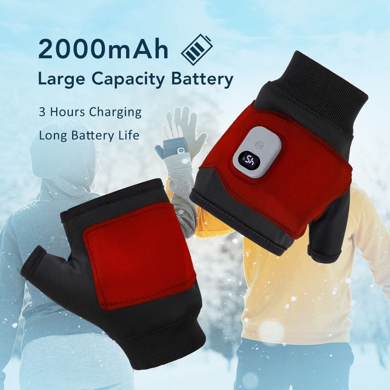 USB Rechargeable Heated Half-Finger Gloves, 3-Level Temperature Control Winter Hand Warmers (1 Pair) - Image 7