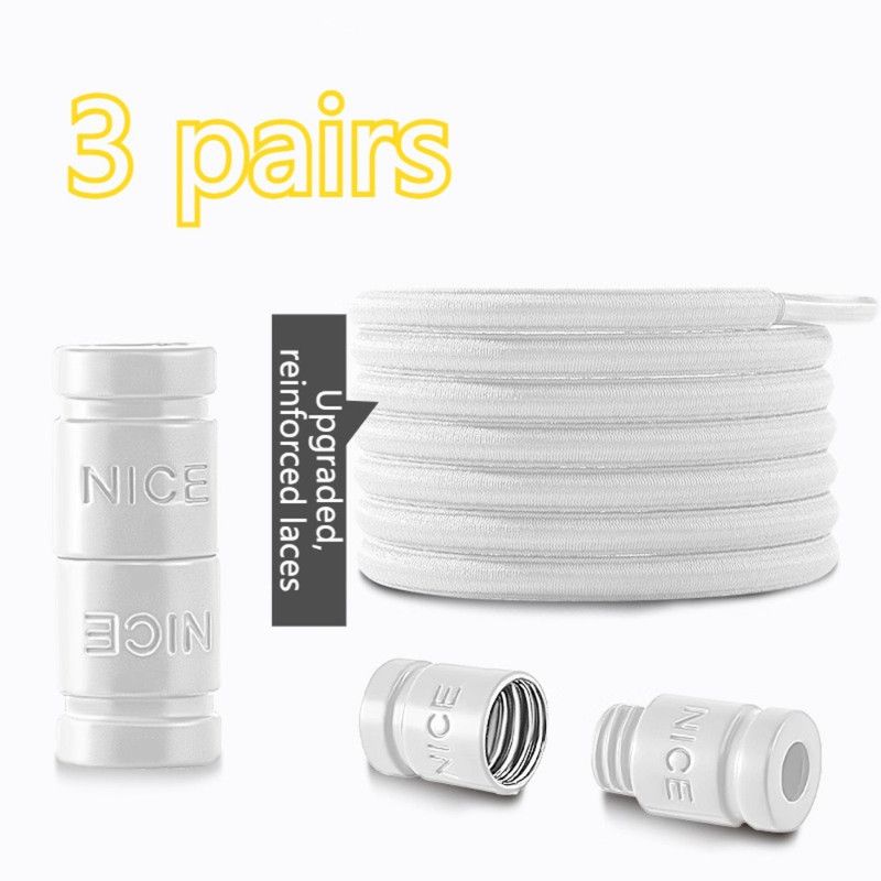 3 pairs Capsule Lock Elastic No-Tie Shoelaces, Lazy Stretch Shoe Laces for Kids, Adults, Sneakers, and Boots - White - Image 1