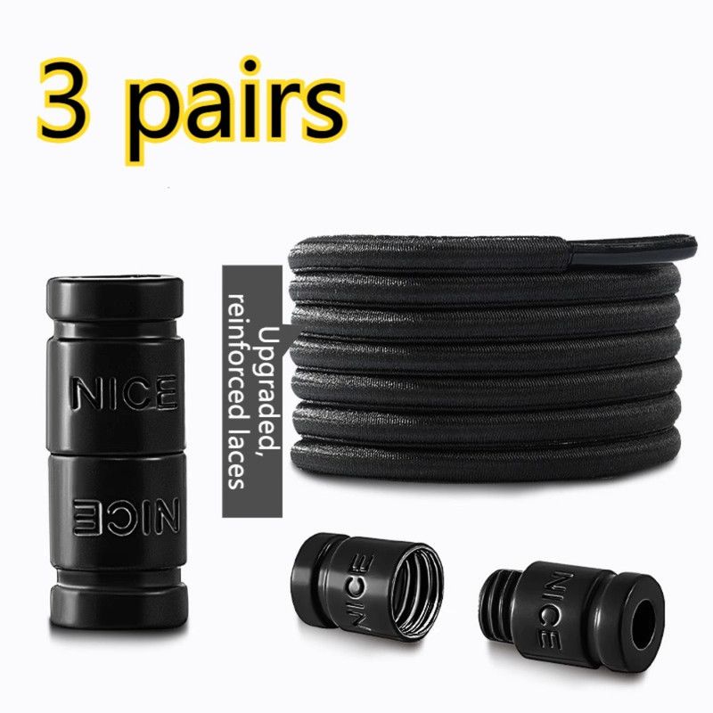 3 pairs Capsule Lock Elastic No-Tie Shoelaces, Lazy Stretch Shoe Laces for Kids, Adults, Sneakers, and Boots - Black - Image 1