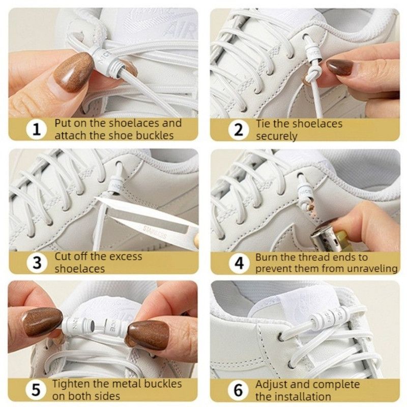 3 pairs Capsule Lock Elastic No-Tie Shoelaces, Lazy Stretch Shoe Laces for Kids, Adults, Sneakers, and Boots - Black - Image 3