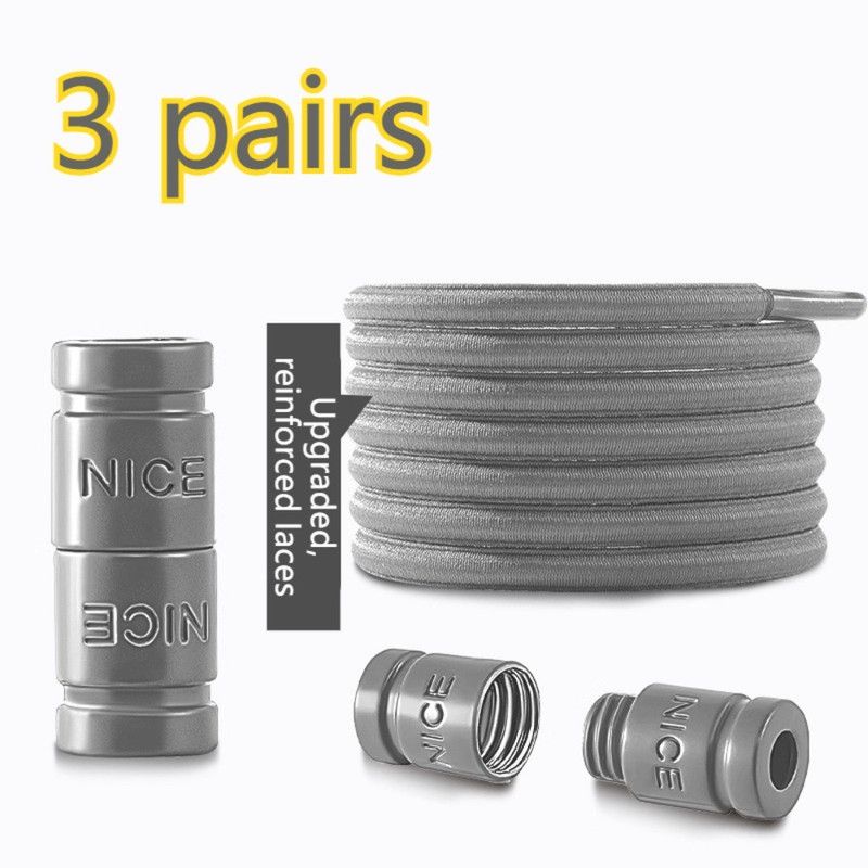 3 pairs Capsule Lock Elastic No-Tie Shoelaces, Lazy Stretch Shoe Laces for Kids, Adults, Sneakers, and Boots - Gray - Image 1