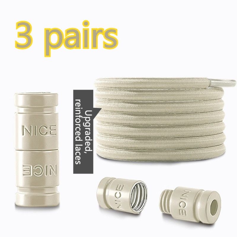 3 pairs Capsule Lock Elastic No-Tie Shoelaces, Lazy Stretch Shoe Laces for Kids, Adults, Sneakers, and Boots - Beige - Image 1