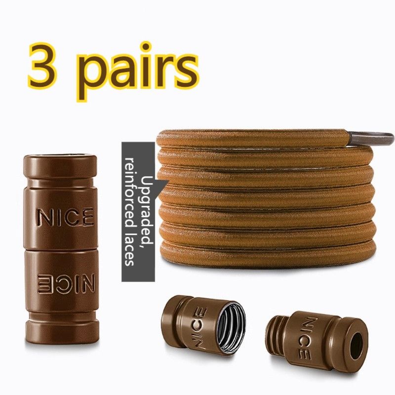 3 pairs Capsule Lock Elastic No-Tie Shoelaces, Lazy Stretch Shoe Laces for Kids, Adults, Sneakers, and Boots - Brown - Image 1