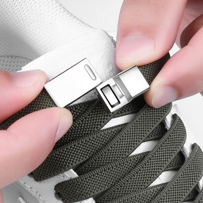 3-Pair Set - Magnetic Wide Elastic No-Tie Shoelaces, Lazy Magnetic Lock Stretch Laces for Kids and Adults - Gray - Image 2
