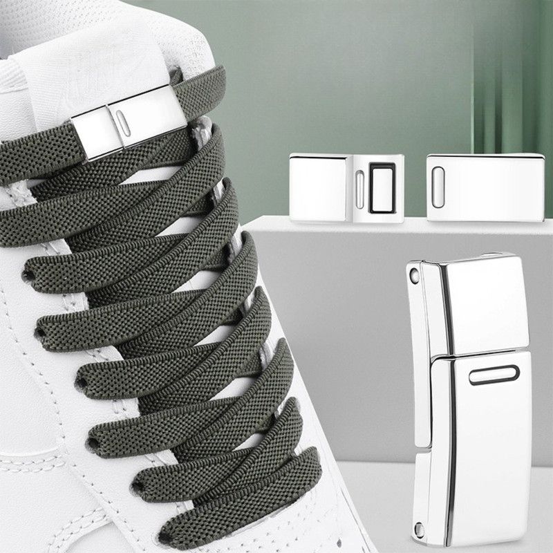 3-Pair Set - Magnetic Wide Elastic No-Tie Shoelaces, Lazy Magnetic Lock Stretch Laces for Kids and Adults - Beige - Image 3