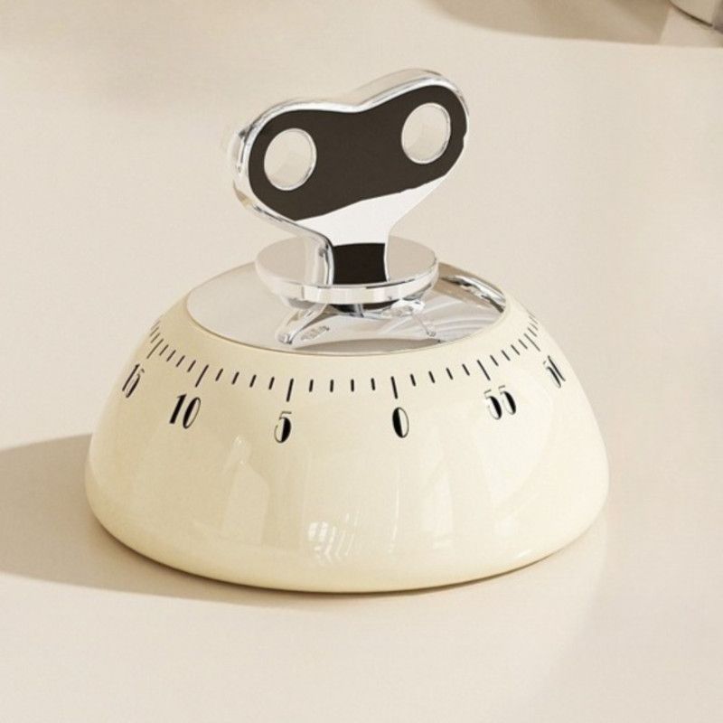Vintage Magnetic Mechanical Kitchen Timer, 60-Minute Countdown Timer for the Fridge, Battery-Free Cooking Alarm—White - Image 1