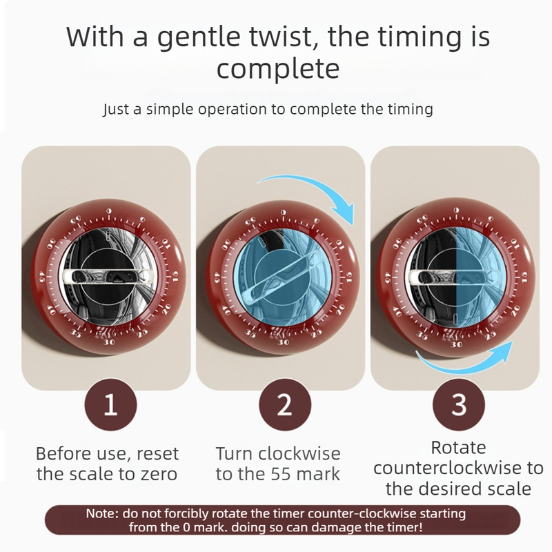 Vintage Magnetic Mechanical Kitchen Timer, 60-Minute Countdown Timer for the Fridge, Battery-Free Cooking Alarm—Red - Image 4