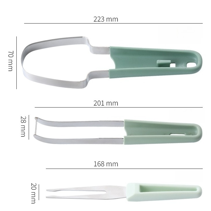 3-in-1 Stainless Steel Watermelon Cutter Set, Multi-Function Melon Slicer, Scoop, and Fork Kitchen Tool—Blue - Image 2