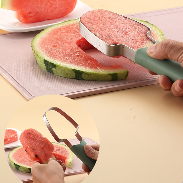 3-in-1 Stainless Steel Watermelon Cutter Set, Multi-Function Melon Slicer, Scoop, and Fork Kitchen Tool—Off-White - Image 3