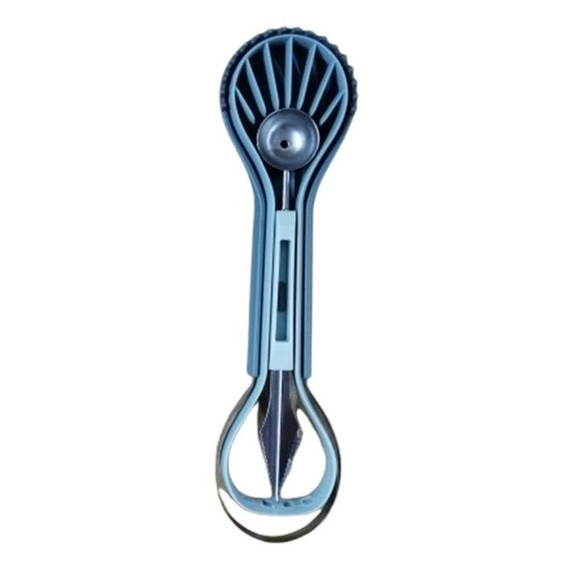 6-in-1 Multi-Fruit Tool 3-Piece Set, Stainless Steel Melon Baller and Carving Scoop for Watermelon and Cantaloupe Platters—Blue - Image 1