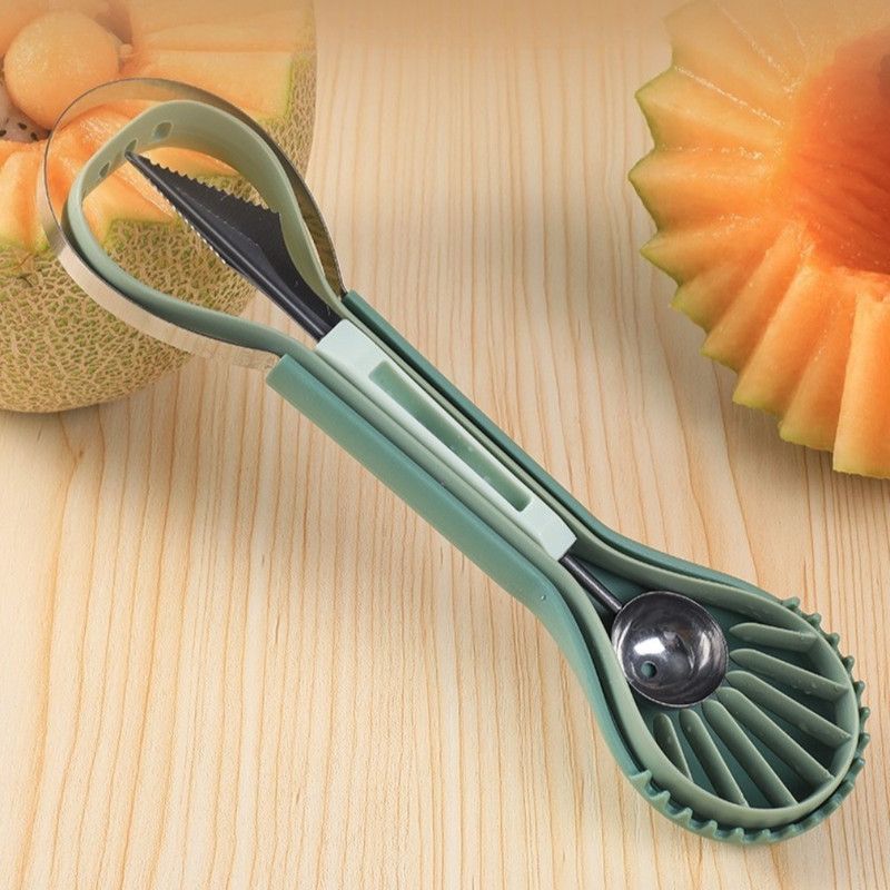 6-in-1 Multi-Fruit Tool 3-Piece Set, Stainless Steel Melon Baller and Carving Scoop for Watermelon and Cantaloupe Platters—Blue - Image 3