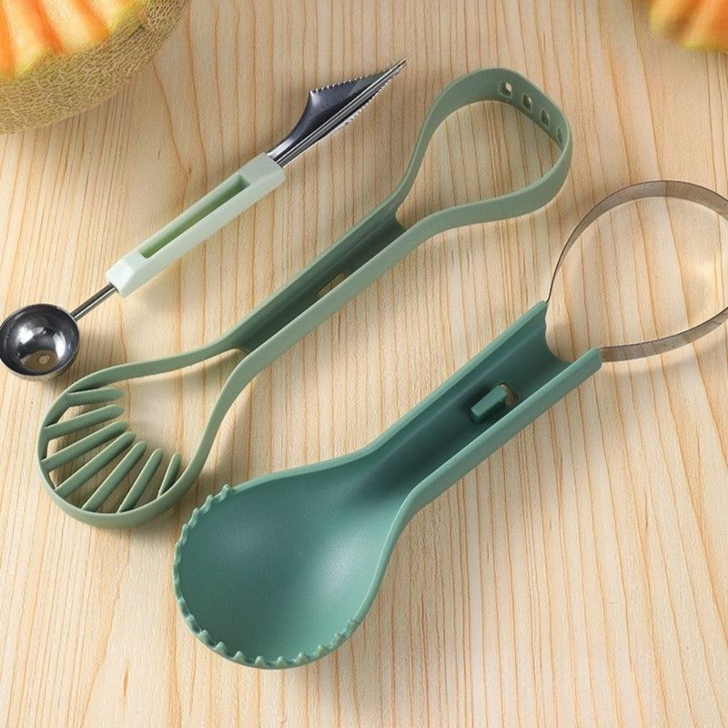 6-in-1 Multi-Fruit Tool 3-Piece Set, Stainless Steel Melon Baller and Carving Scoop for Watermelon and Cantaloupe Platters—Green - Image 2