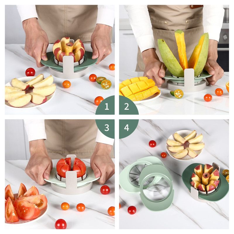 3-in-1 Multi-Fruit Slicer Set, Apple, Mango, and Tomato Cutter, Stackable Vegetable Cutting Kitchen Tool—Light Green - Image 3