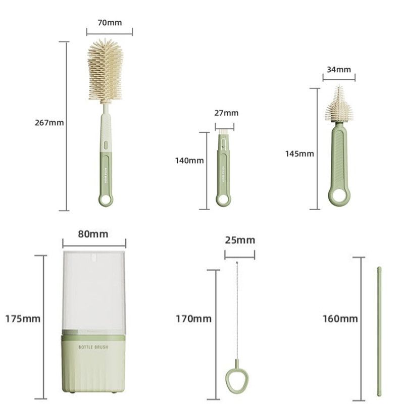 6-in-1 Portable Silicone Bottle Brush Set with Drying Storage Box, All-Purpose Cleaner for Baby Bottles, Nipples, and Straw Cups - Orange - Image 7